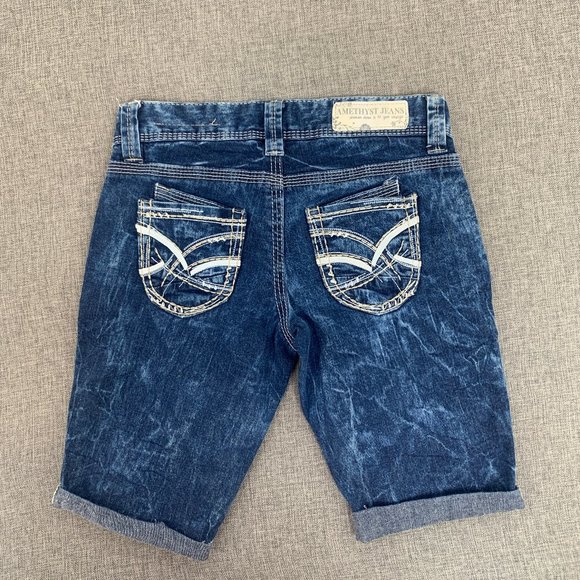 Amethyst Jean Blue Denim Shorts Low Rise Cuffed‎ Acid Washed 98% Cotton Size 3 - Picture 12 of 16
